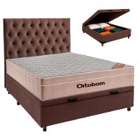 Conjunto Cama Box Bau Marrom Casal + Colchão Molas Ensacadas Airtech Ortobom + Cabeceira - 1