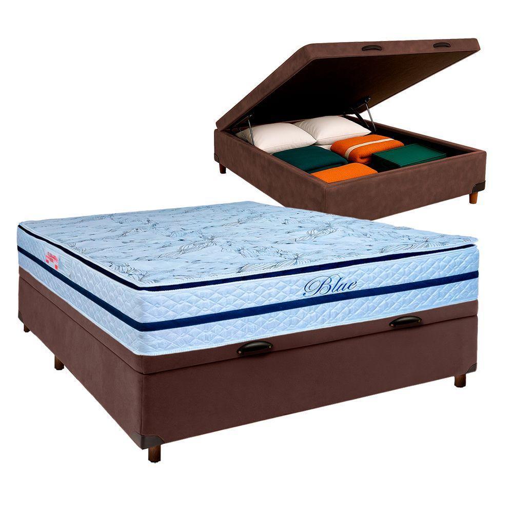 Conjunto Cama Box Bau Marrom Casal + Colchão Molas Ensacadas Blue Paropas - 1