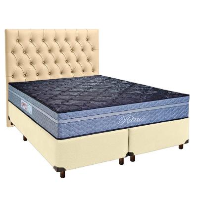 Conjunto Cama Box Bege Queen + Colchão Molas Ensacadas Petrus Paropas + Cabeceira