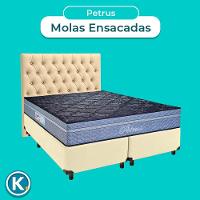 Conjunto Cama Box Bege Queen + Colchão Molas Ensacadas Petrus Paropas + Cabeceira