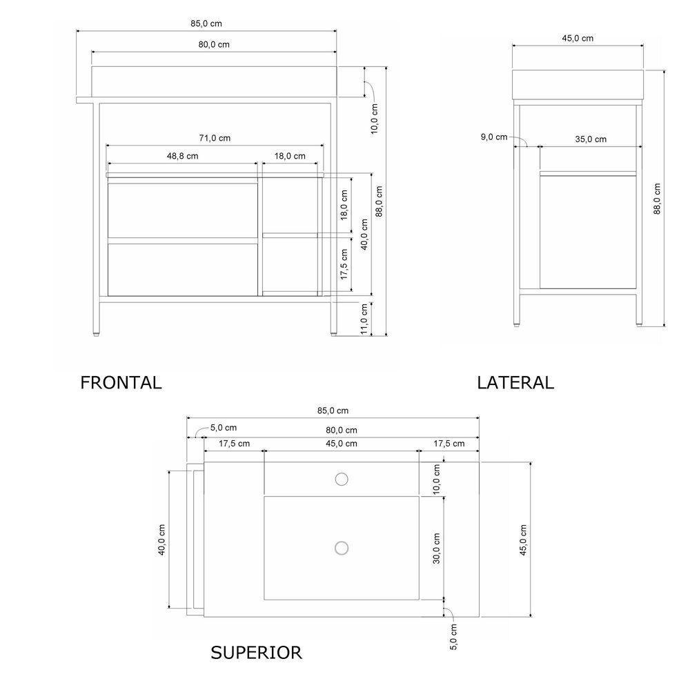 Gabinete Banheiro Ferro Steel Wood 80x45cm Branco Fosco - 3