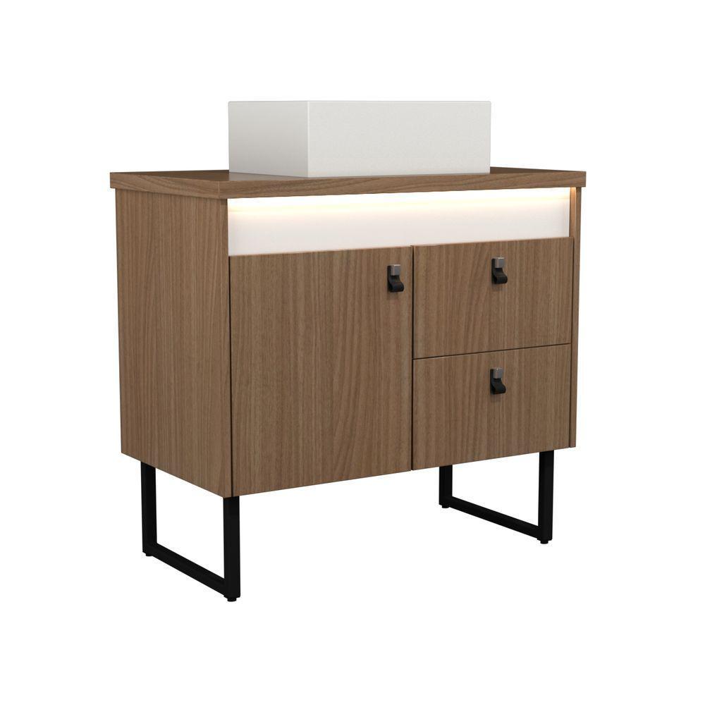 Gabinete Para Banheiro Tech Led 2g 80cm Com Pé Branco - 1