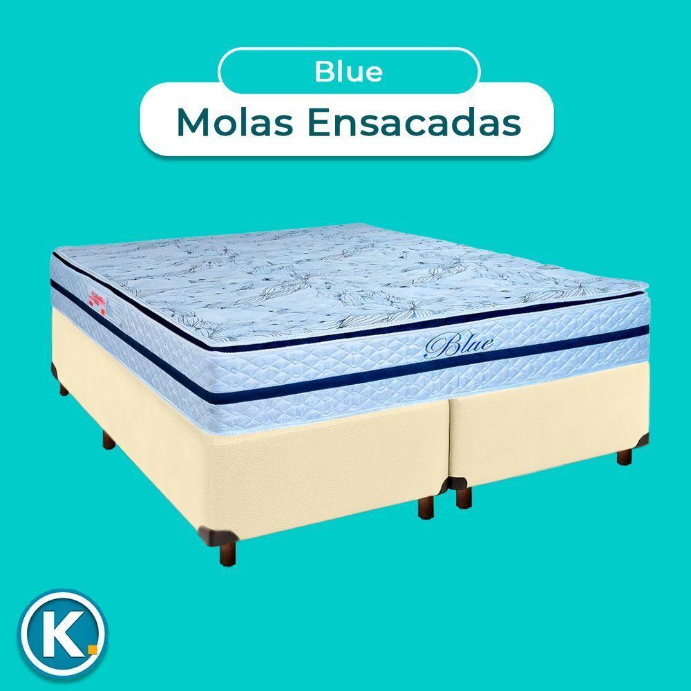 Conjunto Cama Box Bege Queen + Colchão Molas Ensacadas Blue Paropas - 4