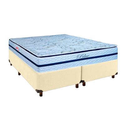 Conjunto Cama Box Bege Queen + Colchão Molas Ensacadas Blue Paropas