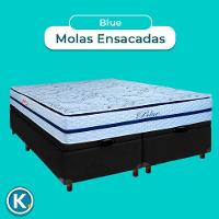 Conjunto Cama Box Bau Blindado Casal + Colchão Molas Ensacadas Blue Paropas