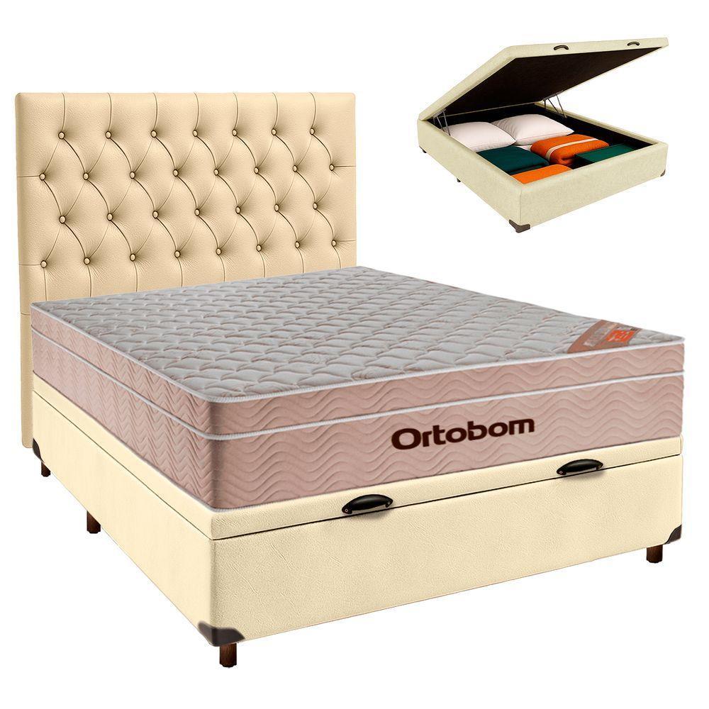 Conjunto Cama Box Bau Bege Casal + Colchão Molas Ensacadas Airtech Ortobom + Cabeceira - 1