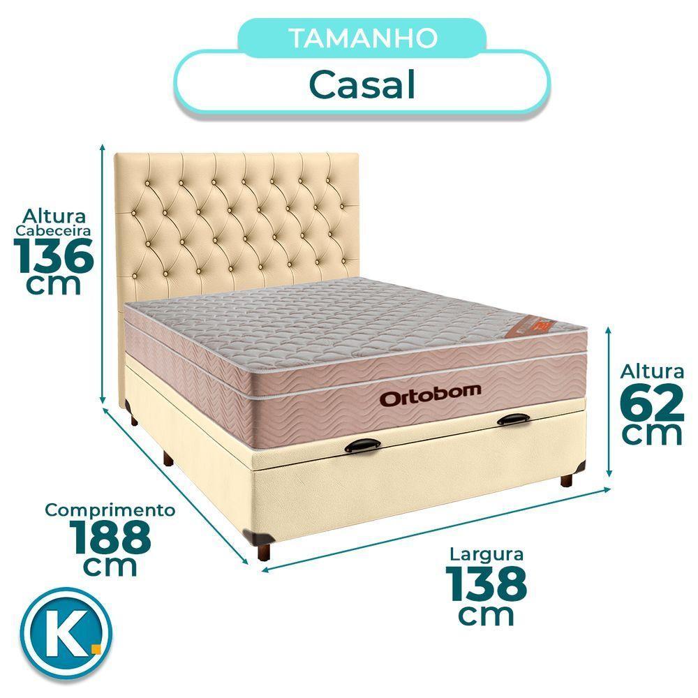 Conjunto Cama Box Bau Bege Casal + Colchão Molas Ensacadas Airtech Ortobom + Cabeceira - 3
