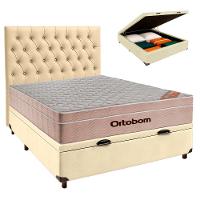 Conjunto Cama Box Bau Bege Casal + Colchão Molas Ensacadas Airtech Ortobom + Cabeceira - 1