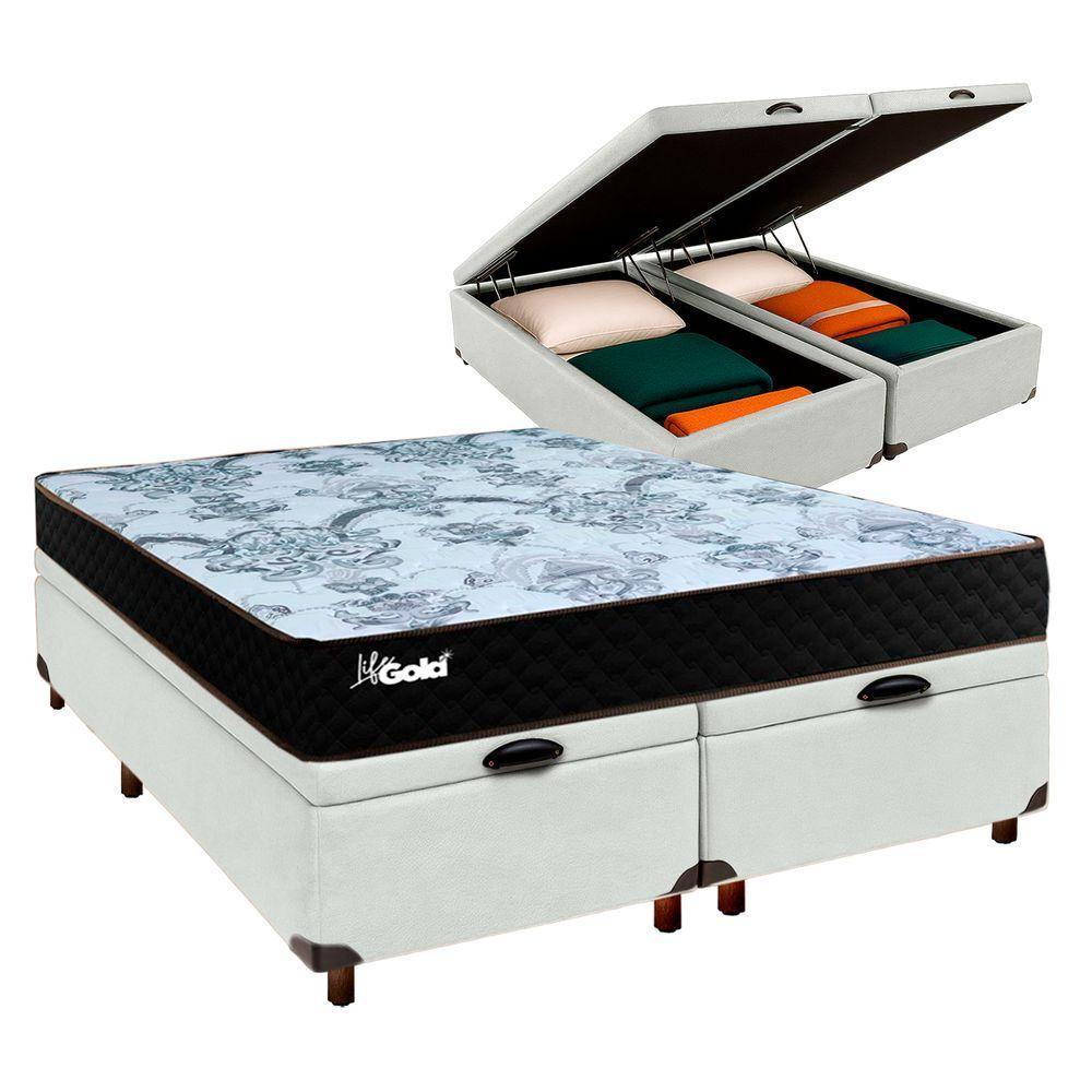 Cama + Bau Blindado E Colchão Molas Ensacadas Casal - Life Gold Paropas - 1