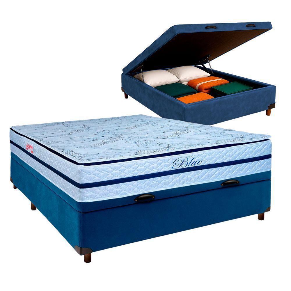 Cama Box Bau Blindado Casal + Colchão Molas Ensacadas Blue Paropas - 1