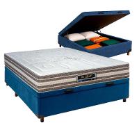 Cama + Bau Azul E Colchão Molas Ensacadas Casal - Legriff Sankonfort - 1