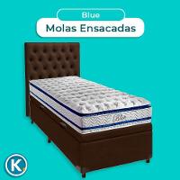 Conjunto Cama Box Bau Blindado Solteiro + Colchão Molas Ensacadas Blue Paropas + Cabeceira