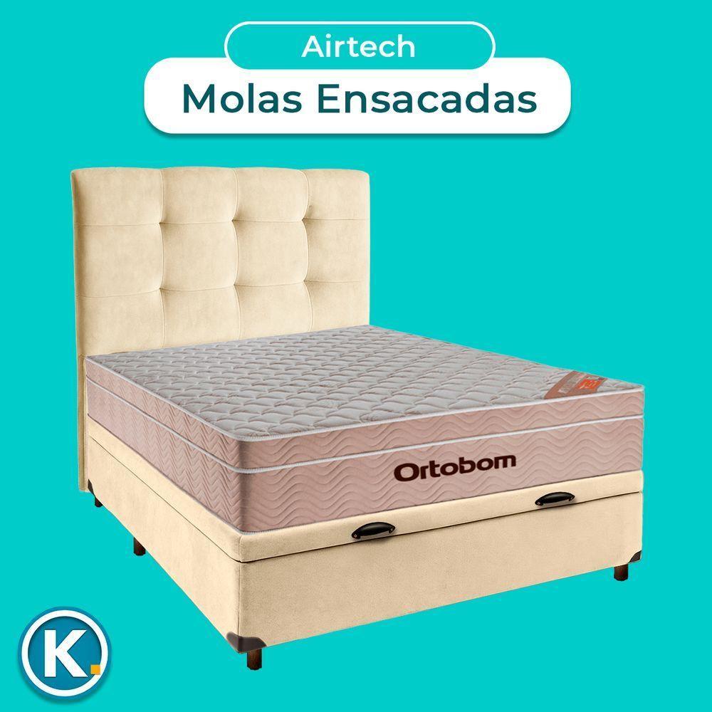 Conjunto Cama Box Bau Blindado Casal + Colchão Molas Ensacadas Airtech Ortobom + Cabeceira - 4