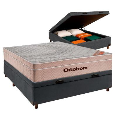Cama Box Bau Blindado Casal + Colchão Molas Ensacadas Airtech Ortobom