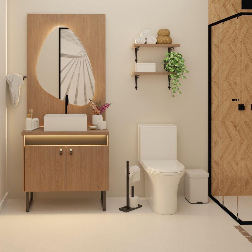 Gabinete Para Banheiro Tech Led 2p 80cm Com Pé Branco - 2