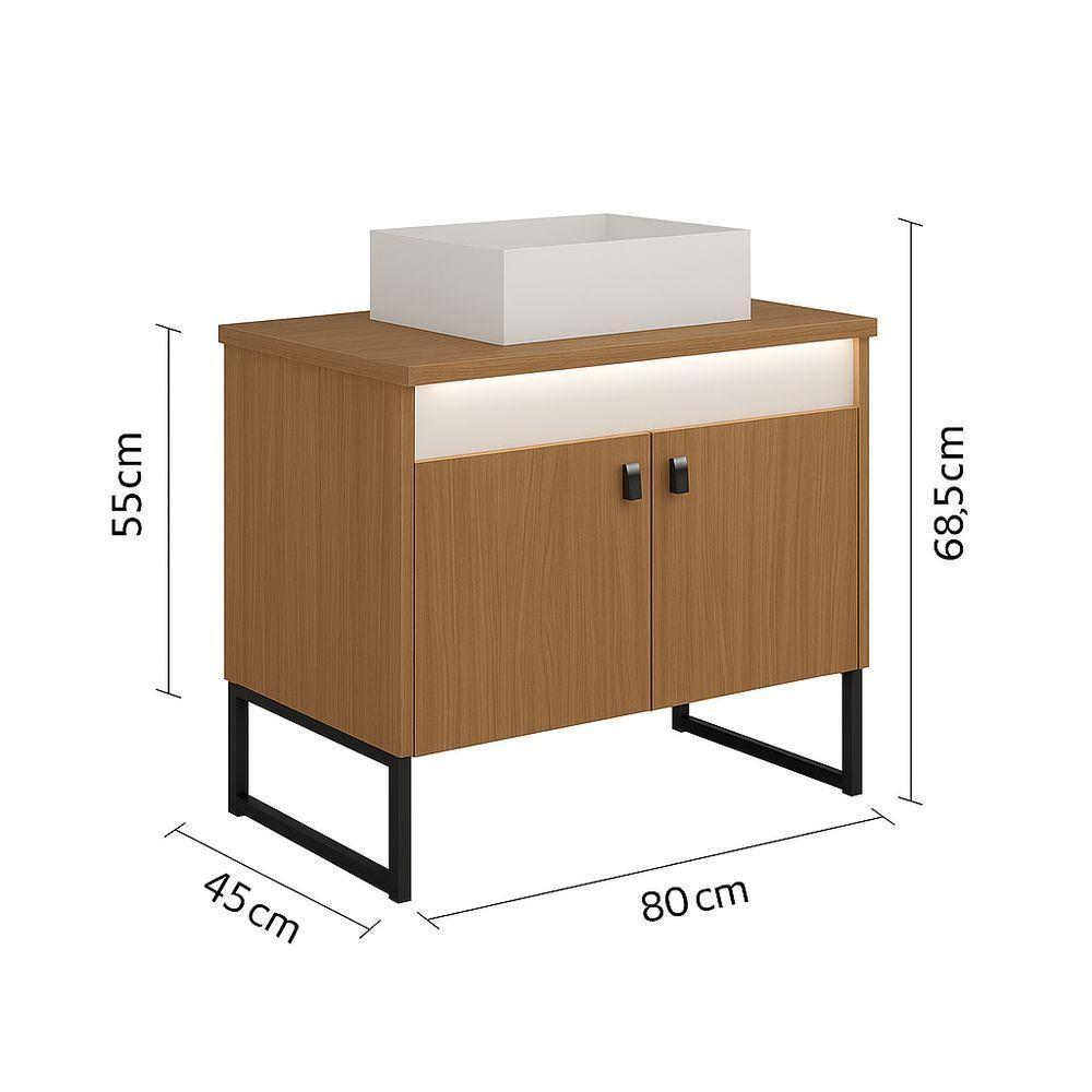 Gabinete Para Banheiro Tech Led 2p 80cm Com Pé Branco - 3