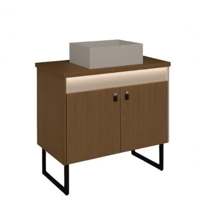 Gabinete Para Banheiro Tech Led 2p 80cm Com Pé Branco