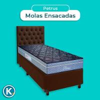 Cama Box + Colchão Solteiro Molas Ensacadas Petrus Paropas + Cabeceira Estofada