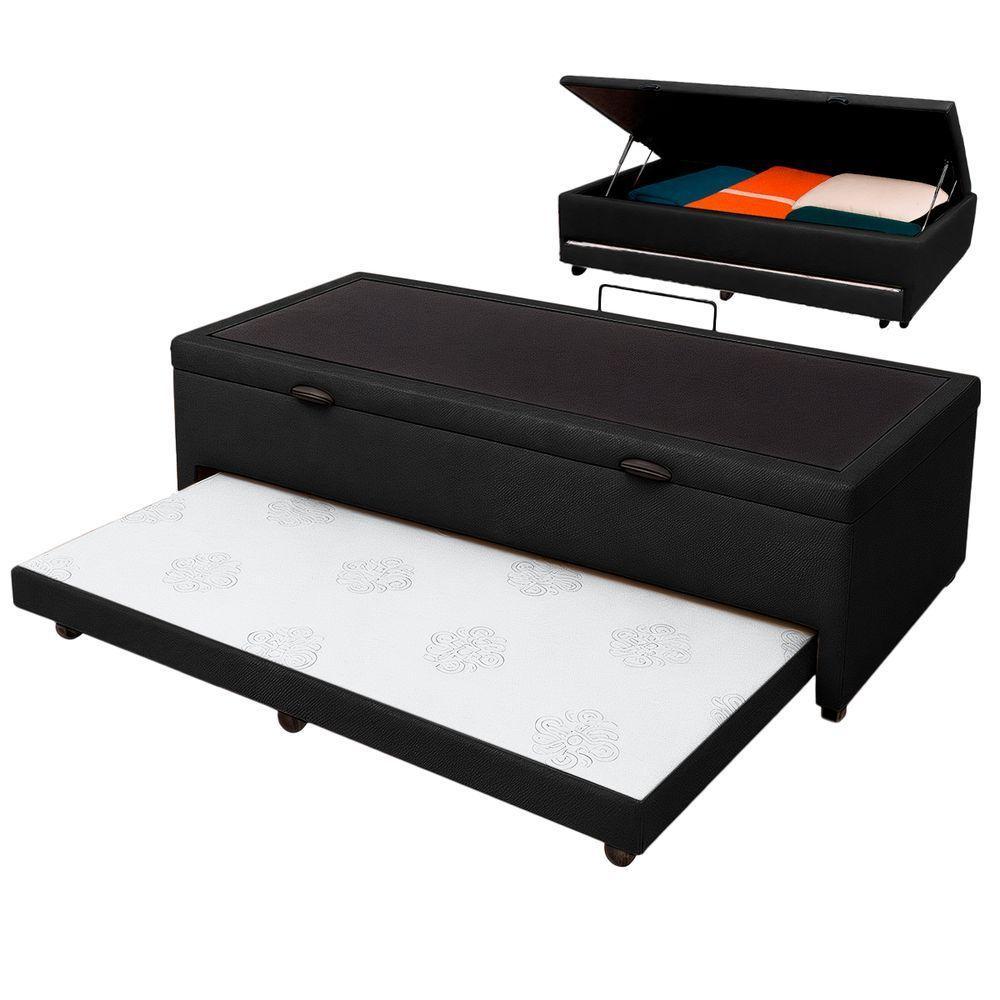 Bicama Com Baú Solteiro Viena Nature Preto 88x188 - 1