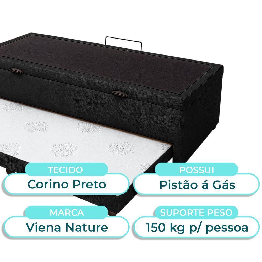 Bicama Com Baú Solteiro Viena Nature Preto 88x188 - 2