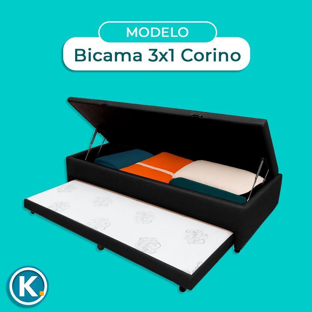 Bicama Com Baú Solteiro Viena Nature Preto 88x188 - 5