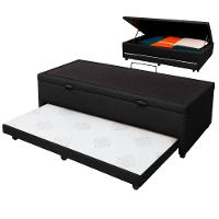 Bicama Com Baú Solteiro Viena Nature Preto 88x188 - 1