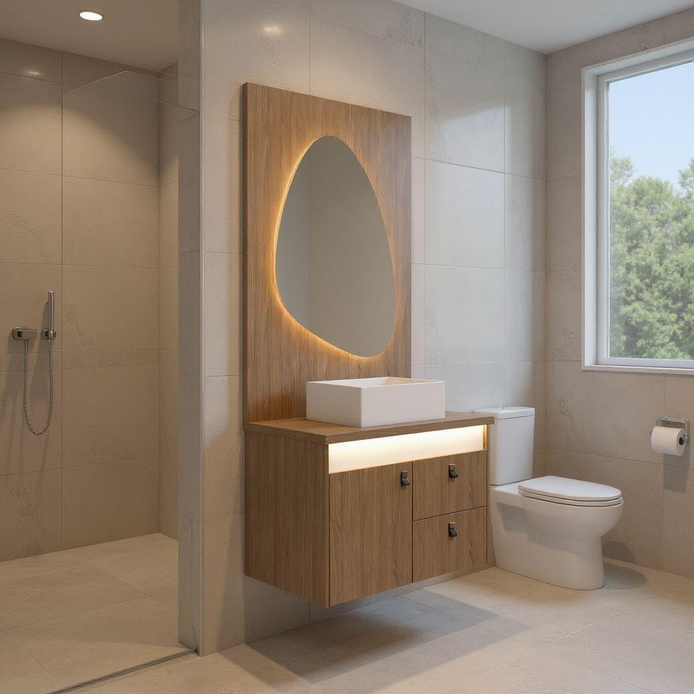 Gabinete Para Banheiro Tech Led 2g 80cm Suspenso Branco - 2