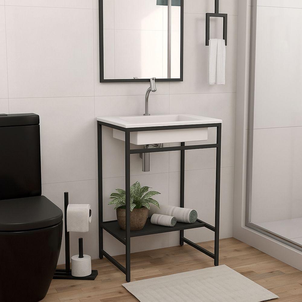 Gabinete Banheiro Ferro Iron Black 60x45cm Branco Fosco - 2