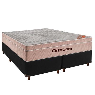 Conjunto Cama Box Preto Queen + Colchão Molas Ensacadas Airtech Ortobom