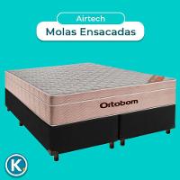 Conjunto Cama Box Preto Queen + Colchão Molas Ensacadas Airtech Ortobom