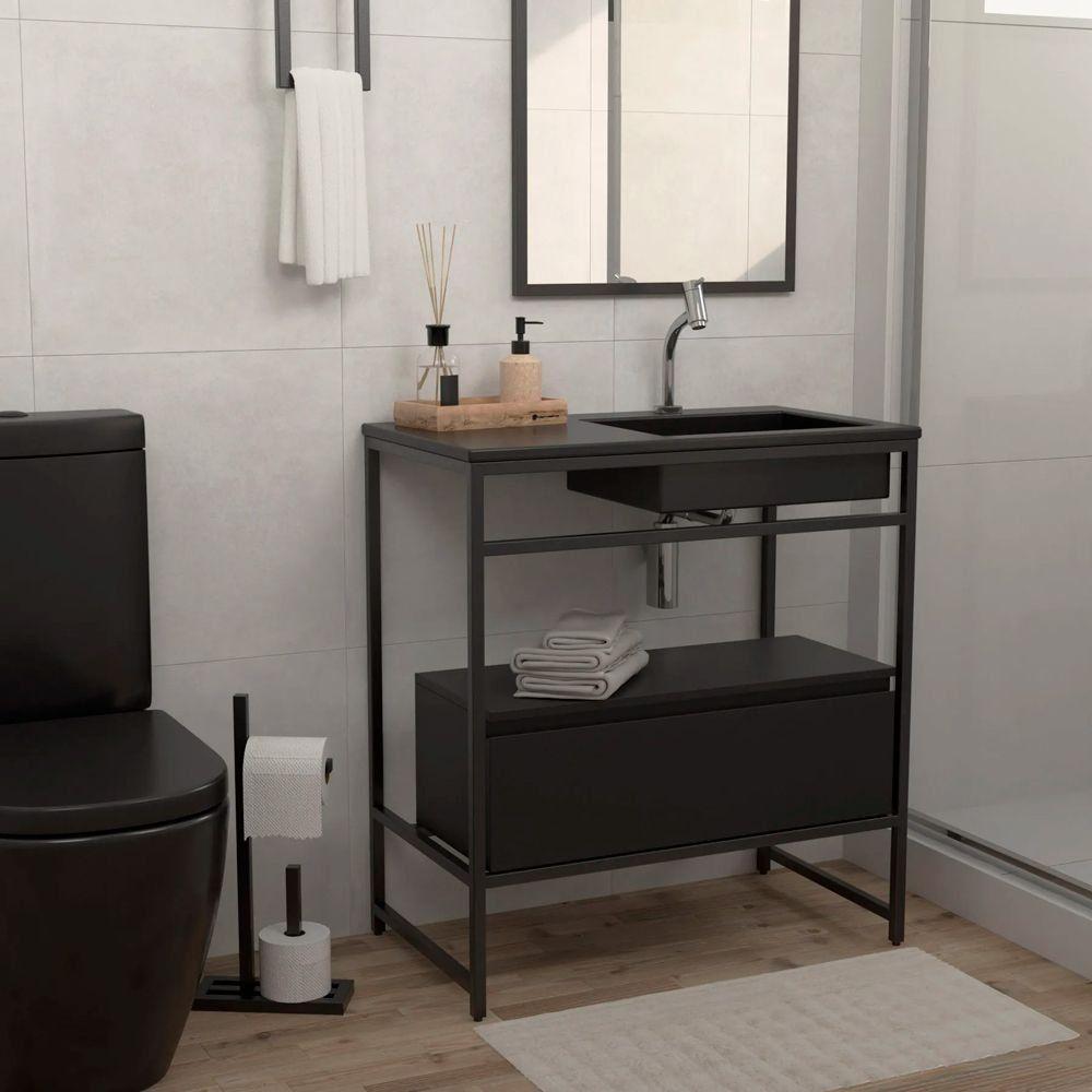 Gabinete Banheiro Ferro Iron Black Com Gaveteiro 80x45cm Preto Fosco - 2