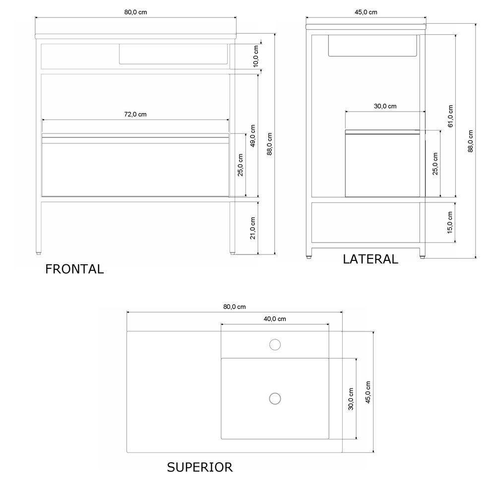 Gabinete Banheiro Ferro Iron Black Com Gaveteiro 80x45cm Preto Fosco - 3