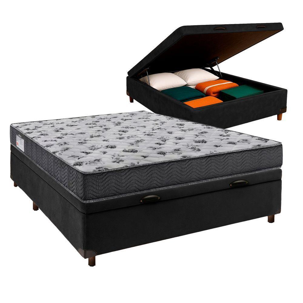 Cama Box Bau Preto Casal + Colchão D33 Iso100 Ortobom - 1