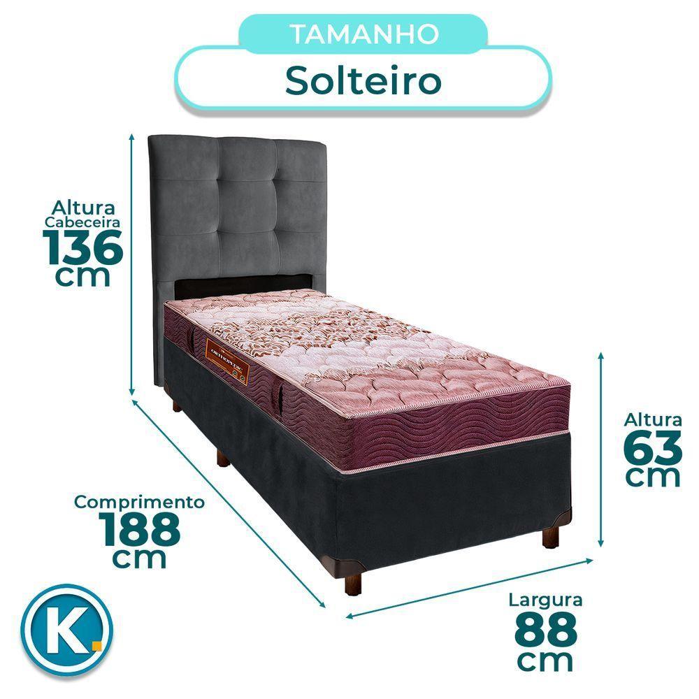 Conjunto Cama Box Cinza Solteiro + Colchão D26 Ortophedic Sankonfort + Cabeceira - 3