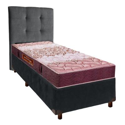Conjunto Cama Box Cinza Solteiro + Colchão D26 Ortophedic Sankonfort + Cabeceira