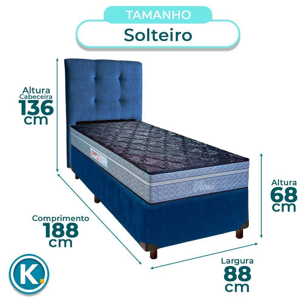 Cama + Box Azul E Colchão Molas Ensacadas Solteiro - Petrus Paropas + Cabeceira - 2