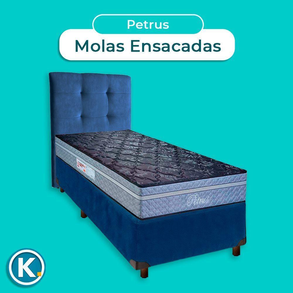 Cama + Box Azul E Colchão Molas Ensacadas Solteiro - Petrus Paropas + Cabeceira - 3