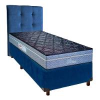Cama + Box Azul E Colchão Molas Ensacadas Solteiro - Petrus Paropas + Cabeceira - 1