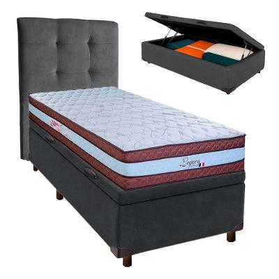 Kit Cama Box Bau + Cabeceira + Colchão Solteiro Molas Ensacadas - Legaccy - Paropas