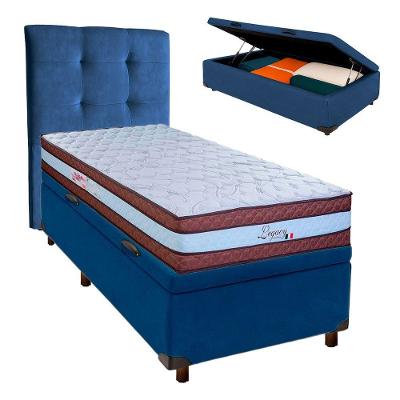 Kit Cama Box Bau + Cabeceira + Colchão Solteiro Molas Ensacadas - Legaccy - Paropas