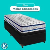 Conjunto Cama Box Bau Blindado Solteiro + Colchão Molas Ensacadas Blue Paropas