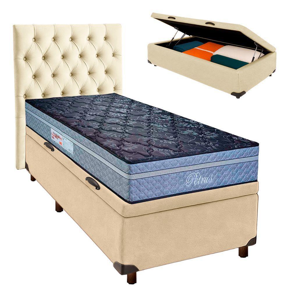 Kit Cama Box Bau + Cabeceira + Colchão Solteiro Molas Ensacadas - Petrus - Paropas - 1