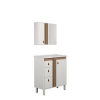 Kit Gabinete E Espelho Para Banheiro Ariel 60 Cm Com Pé Branco/jequitibá - 1