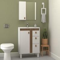 Kit Gabinete E Espelho Para Banheiro Ariel 60 Cm Com Pé Branco/jequitibá - 2