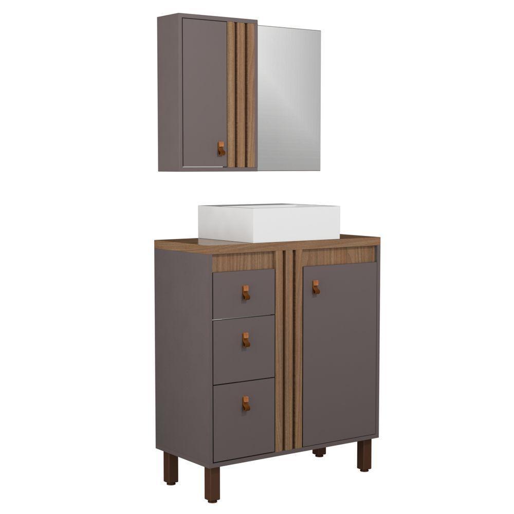 Gabinete Para Banheiro Sofia 80cm Com Pé Havana - 1
