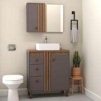 Gabinete Para Banheiro Sofia 80cm Com Pé Havana - 2