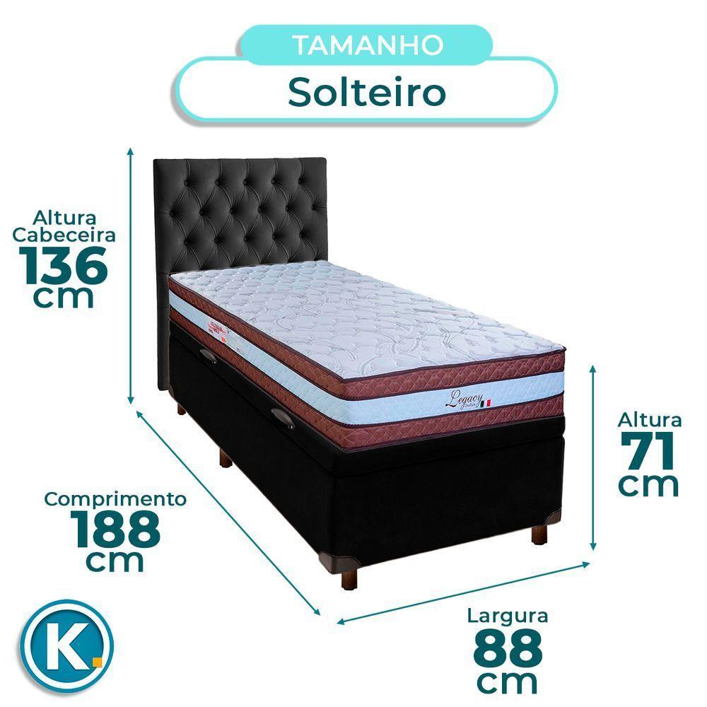 Cama + Bau Preto E Colchão Molas Ensacadas Solteiro - Legaccy Paropas + Cabeceira - 2
