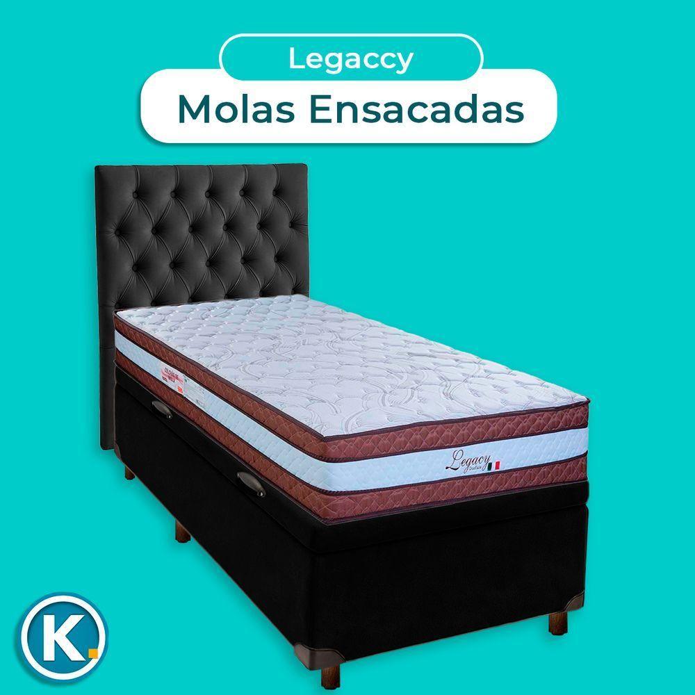 Cama + Bau Preto E Colchão Molas Ensacadas Solteiro - Legaccy Paropas + Cabeceira - 3