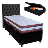 Cama + Bau Preto E Colchão Molas Ensacadas Solteiro - Legaccy Paropas + Cabeceira - 1