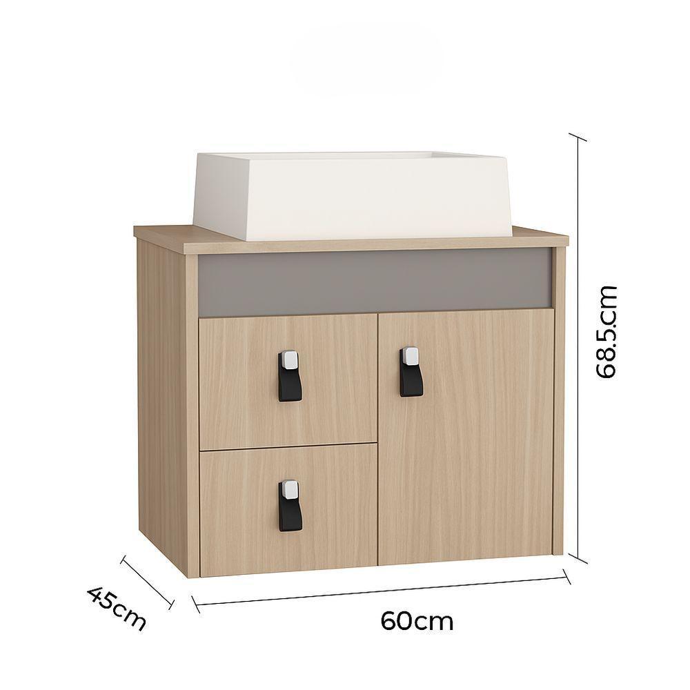 Gabinete Para Banheiro Tech 2g 60cm Suspenso Preto - 3